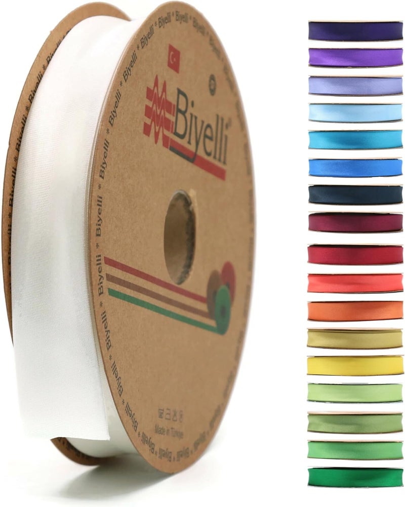 Biyelli Fold Satin Bias Tape - 99+ Colors - 3/4 Inches Wide - 27 Yards - Fold Satin Binding Bias Ribbon Fabric Piping Bias Binding Tape for Sewing Clothing DIY (02. Swan White) BYS02 - Image 1